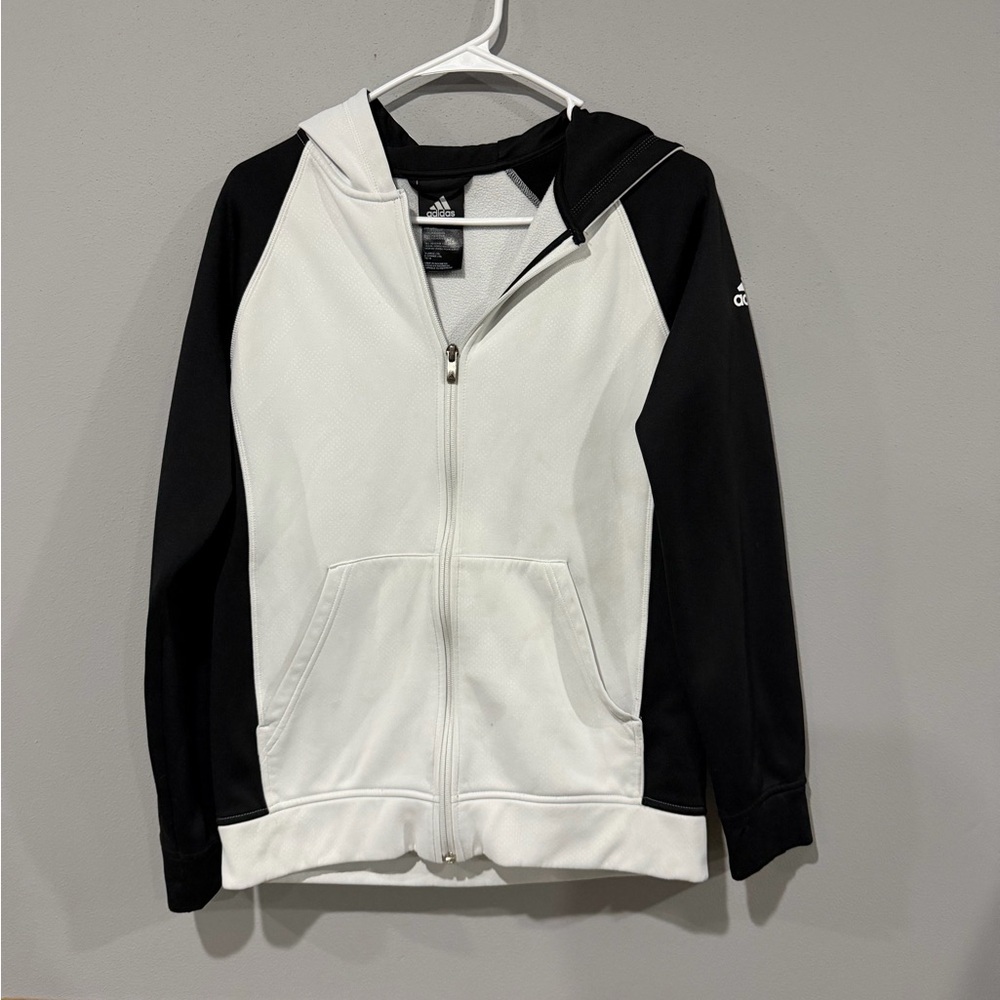 Adidas Black and White Zip-Up Hoodie YXL (18)